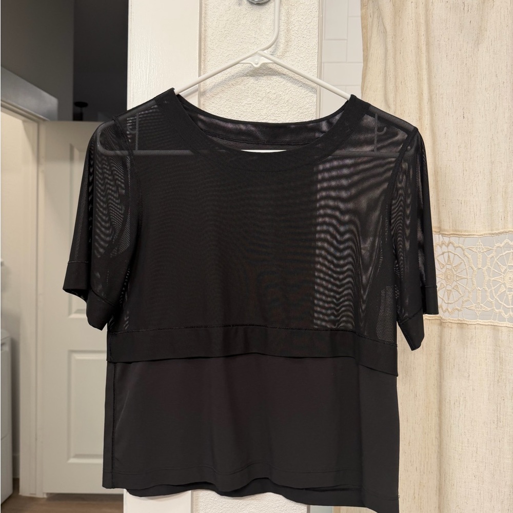 lululemon athletica Black Short Sleeve Layered Mesh Tee Top